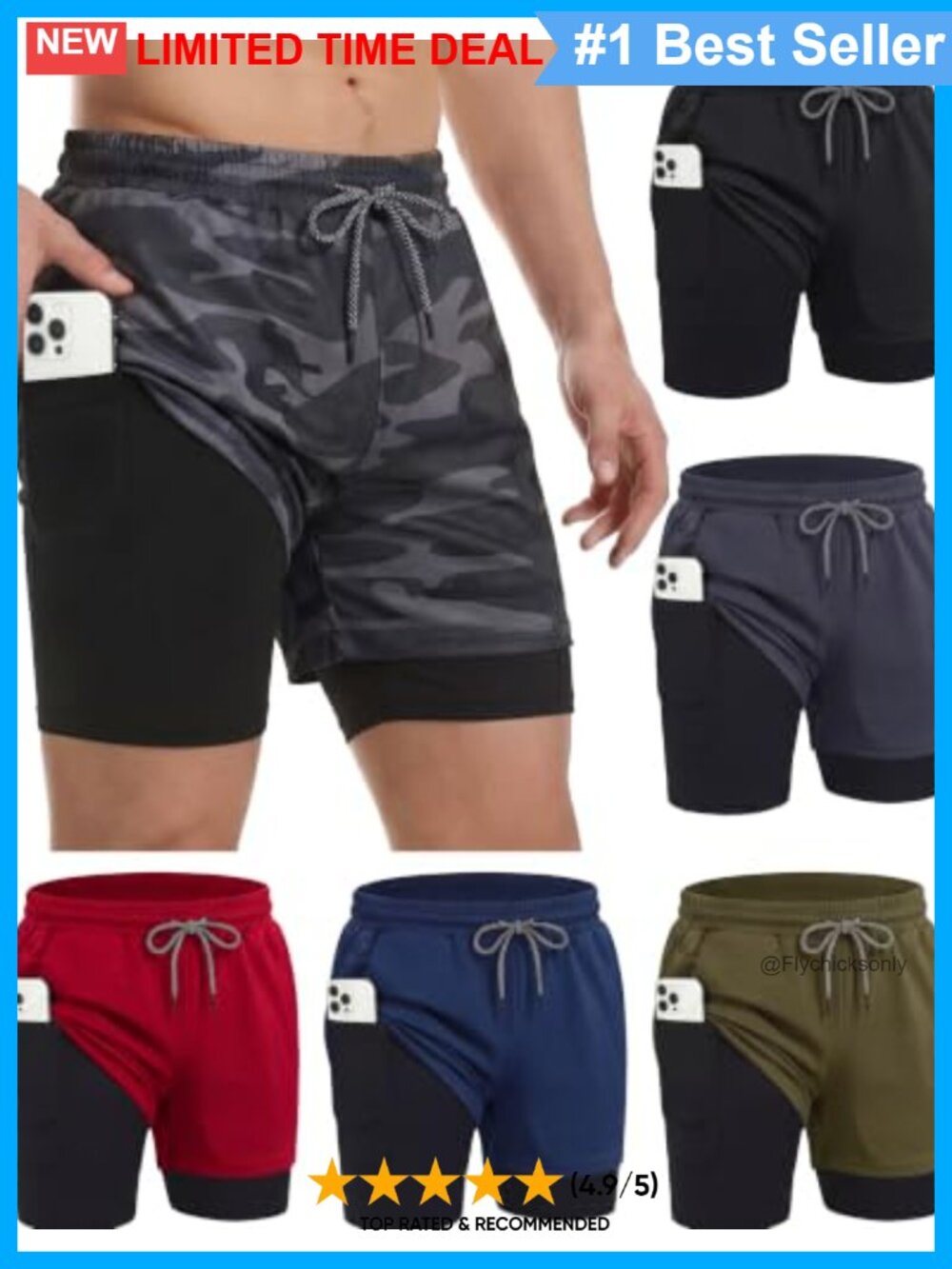 Men's 2 in 1 Workout Running Shorts 5" Compression Liner Quick Dry Gym